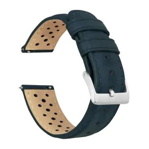 Omega Moonswatch Racing Horween Leather Navy Blue Watch Band
