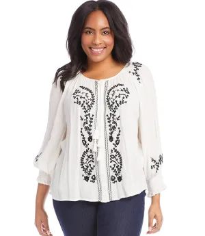 Plus Size Embroidered Peasant Top