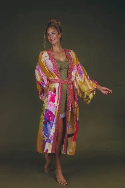 Powder Orchid Kimono Jacket - Mustard