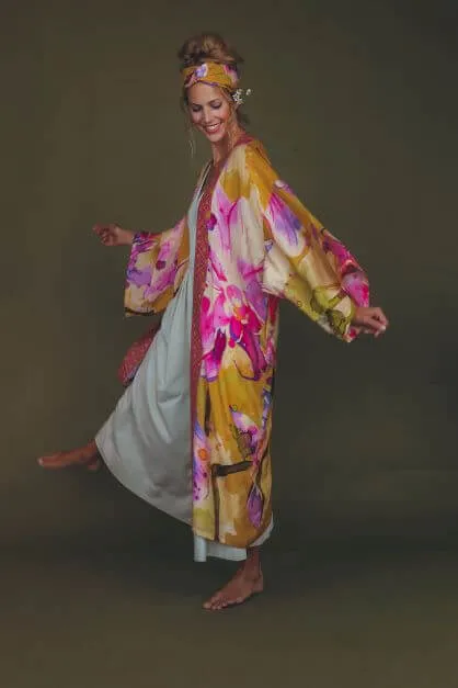 Powder Orchid Kimono Jacket - Mustard