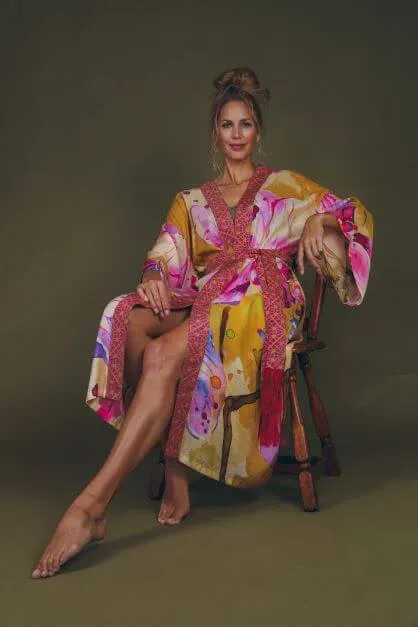 Powder Orchid Kimono Jacket - Mustard