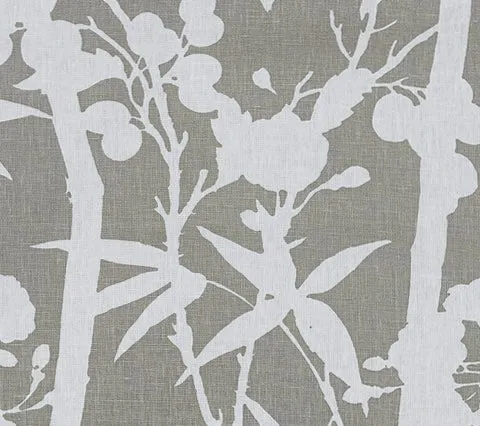 Quadrille Fabric: Enchanted Bamboo One Color - Custom Grey on White Linen