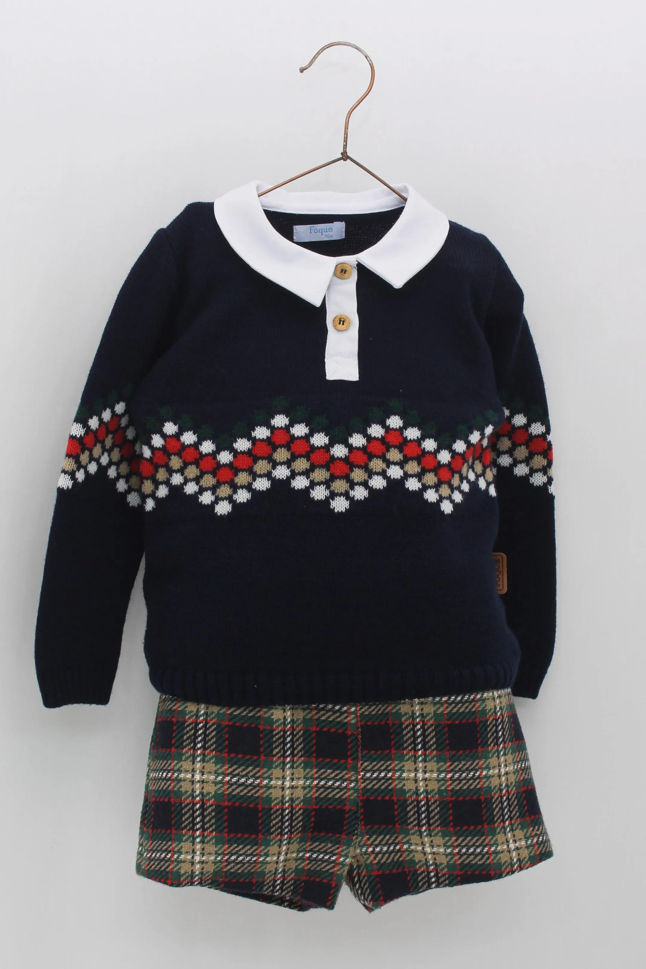 "Percy" Navy Knit Polo Shirt & Tartan Shorts