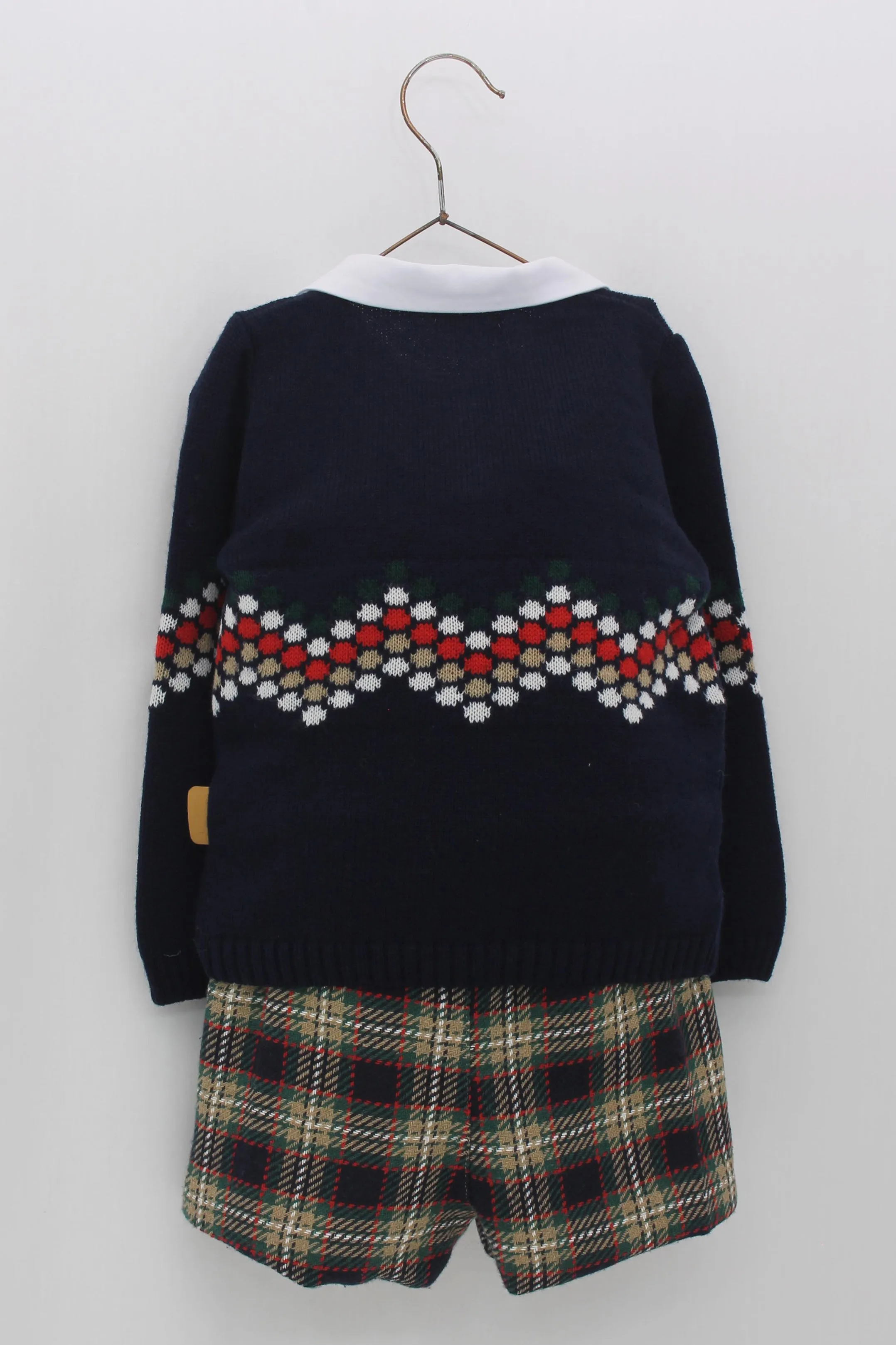 "Percy" Navy Knit Polo Shirt & Tartan Shorts