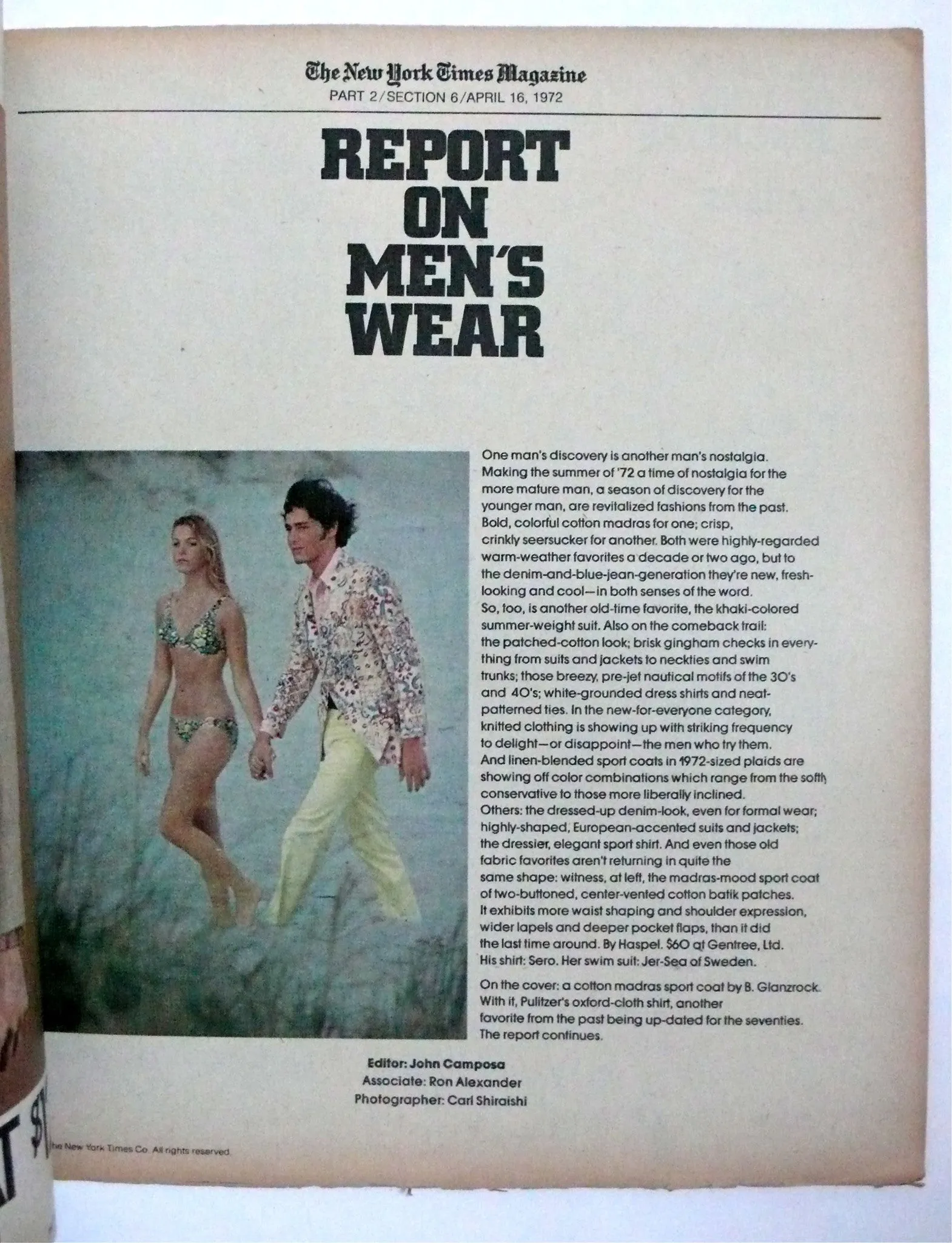 "Report on Men's Wear" April 16 1972