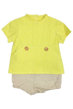 "Riley" Yellow & Beige Gingham Shirt & Shorts