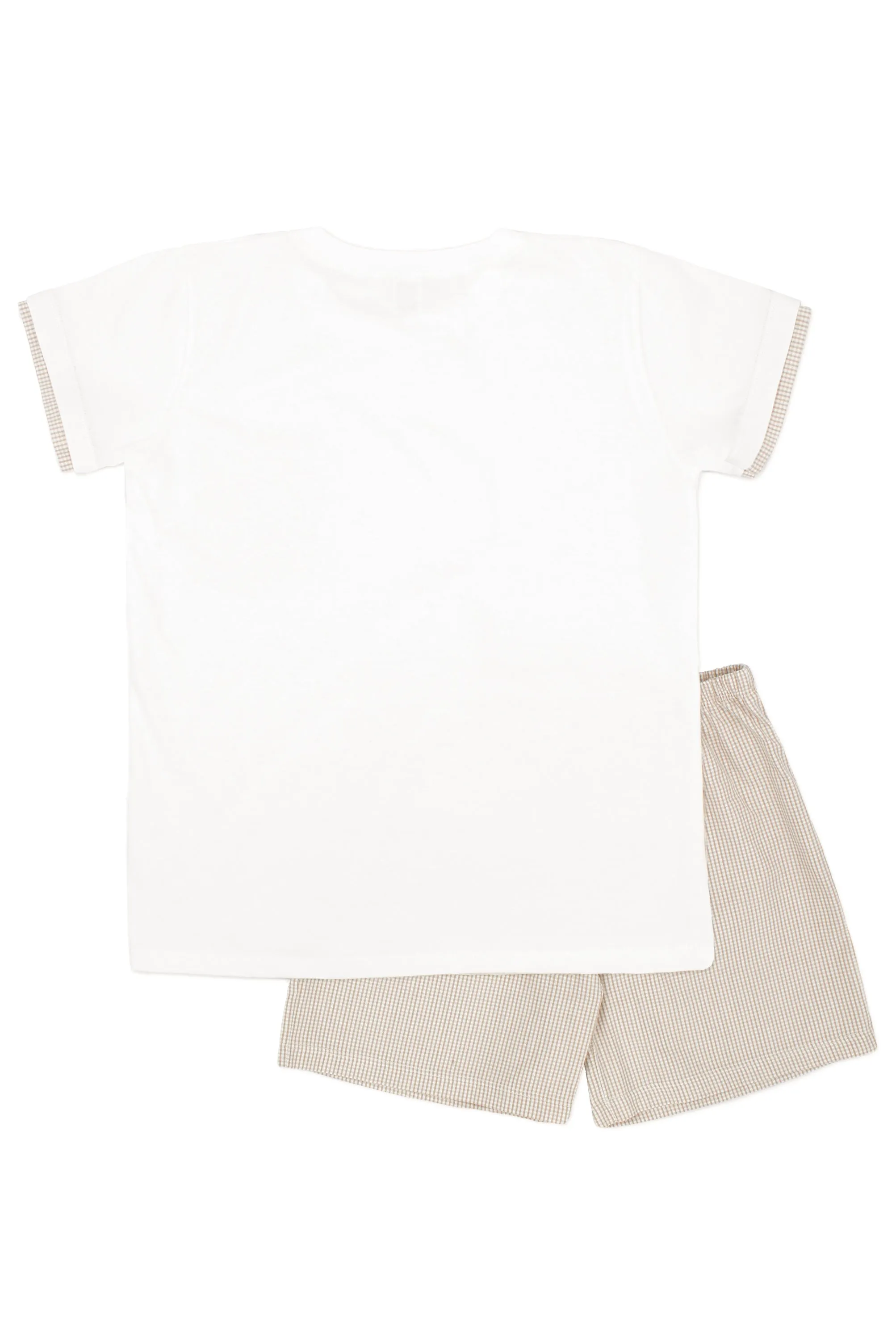 "Xavier" Beige Checked T-Shirt & Shorts