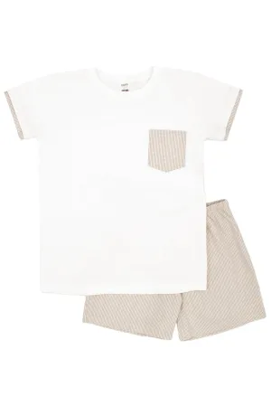"Xavier" Beige Checked T-Shirt & Shorts