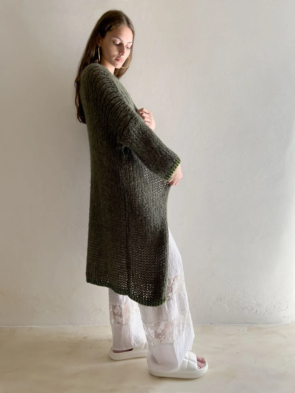 Rose Duster Cardigan Khaki Lurex