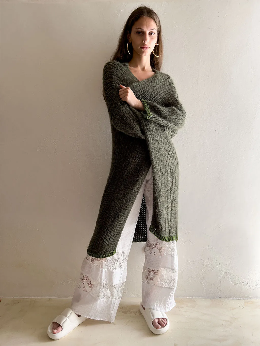 Rose Duster Cardigan Khaki Lurex