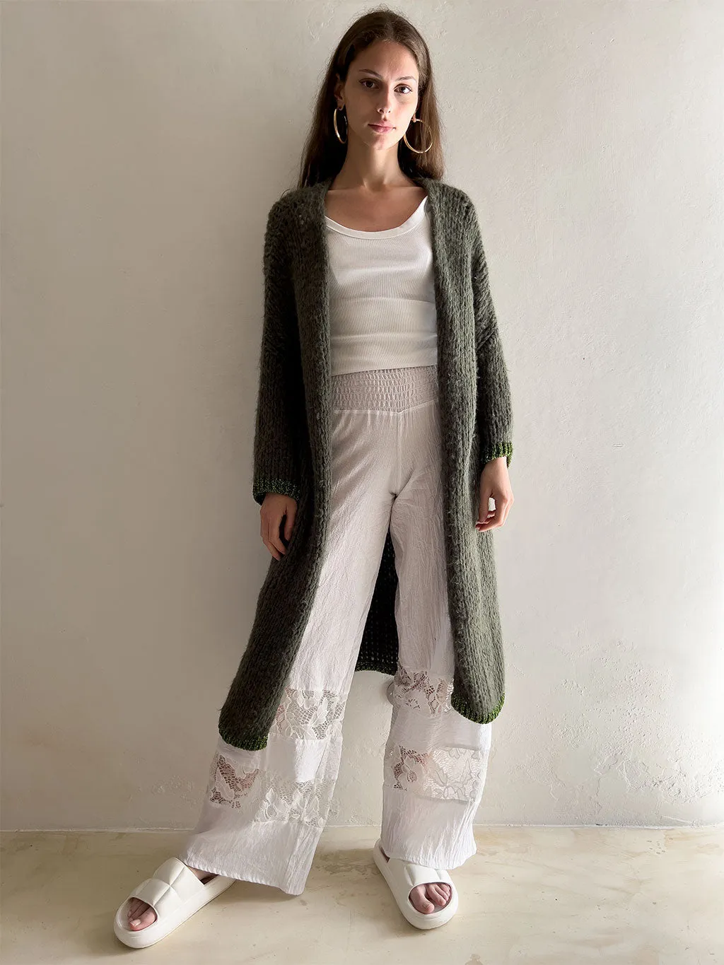 Rose Duster Cardigan Khaki Lurex