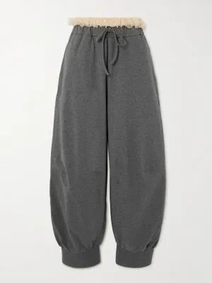 Ruffled tulle-trimmed cotton-jersey track pants