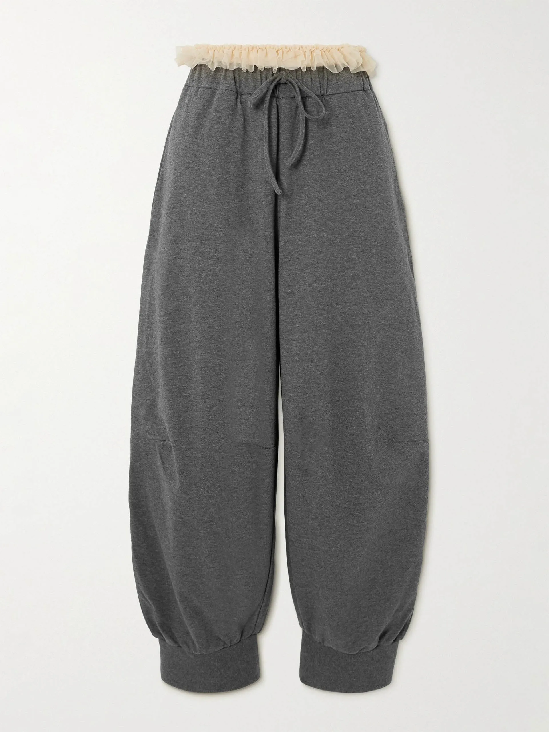 Ruffled tulle-trimmed cotton-jersey track pants