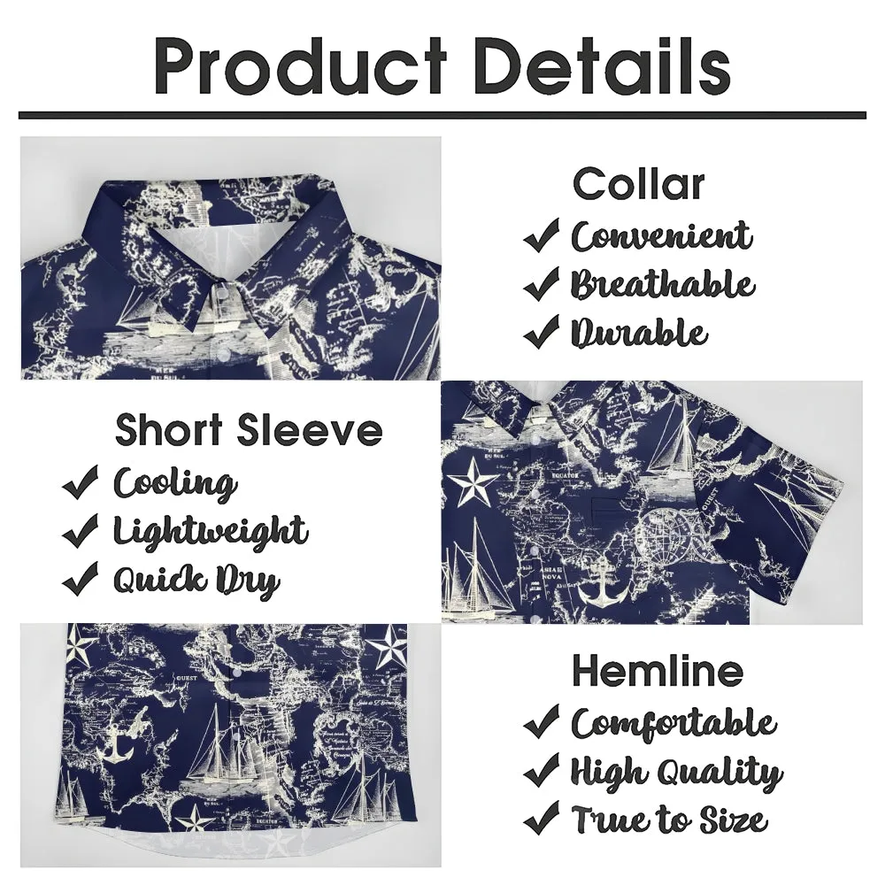 Sailing Sailboat Printed Casual Oversized Short Sleeve Shirt 2407000606