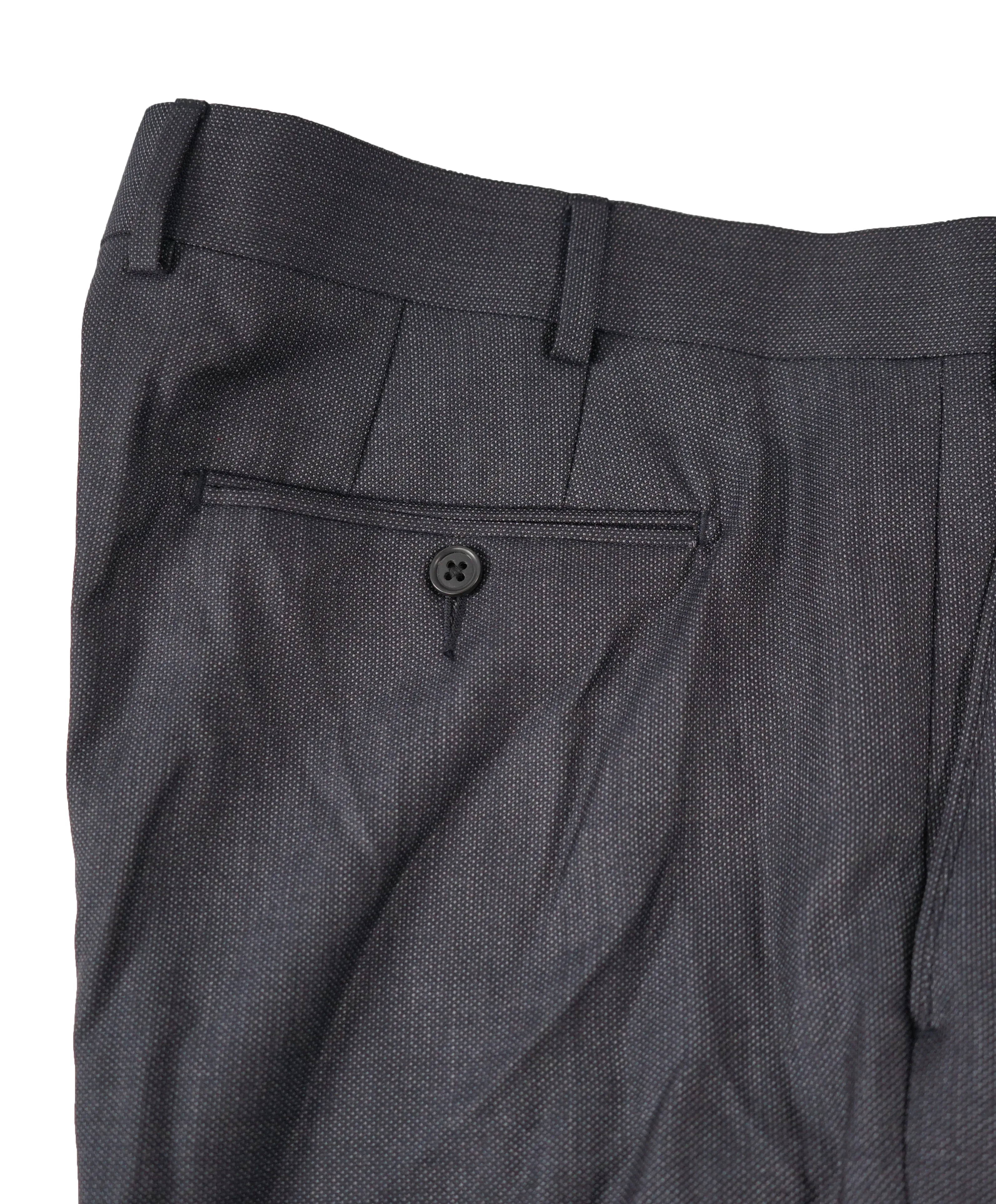 SAKS FIFTH AVE - Gray Textured Birdsdeye Wool Flat Front Dress Pants - 37W