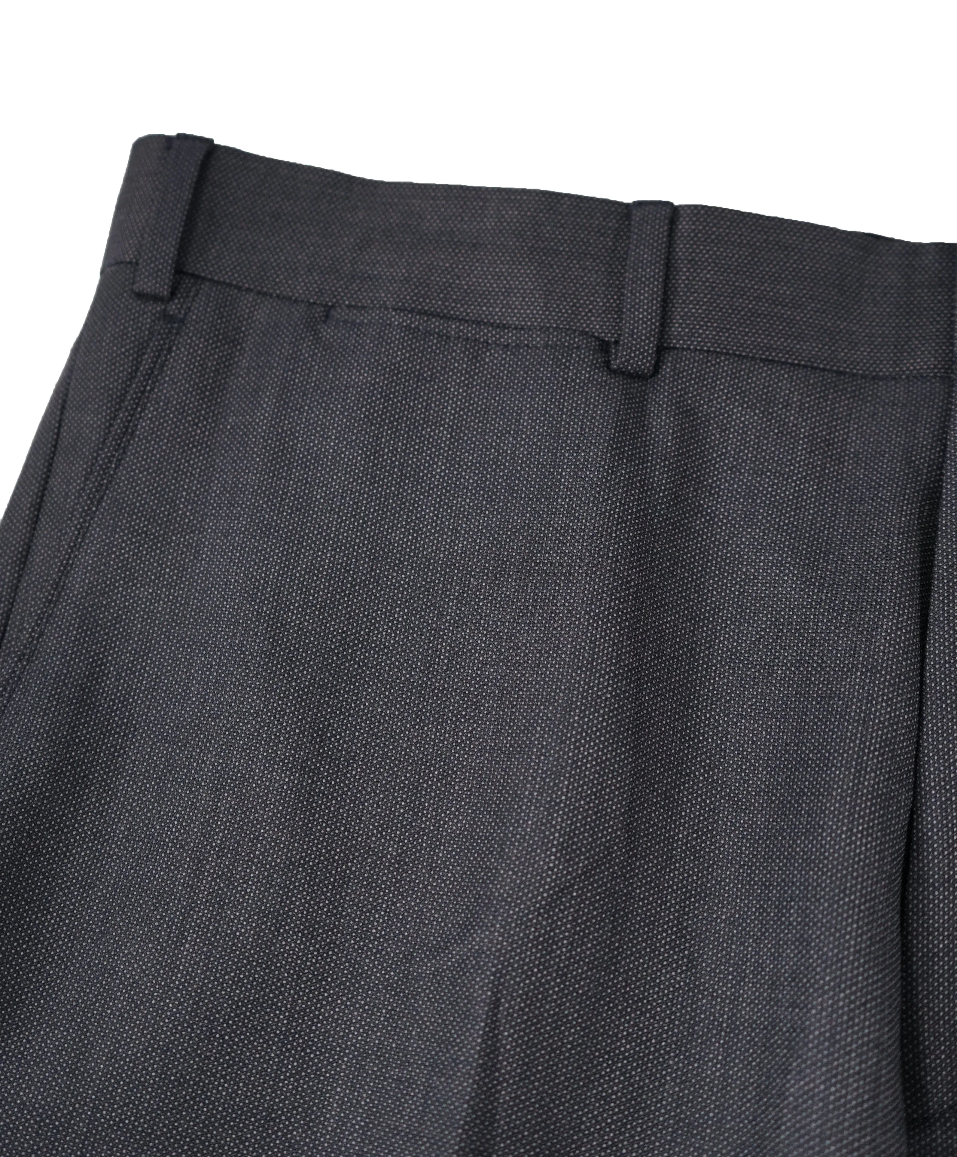 SAKS FIFTH AVE - Gray Textured Birdsdeye Wool Flat Front Dress Pants - 37W