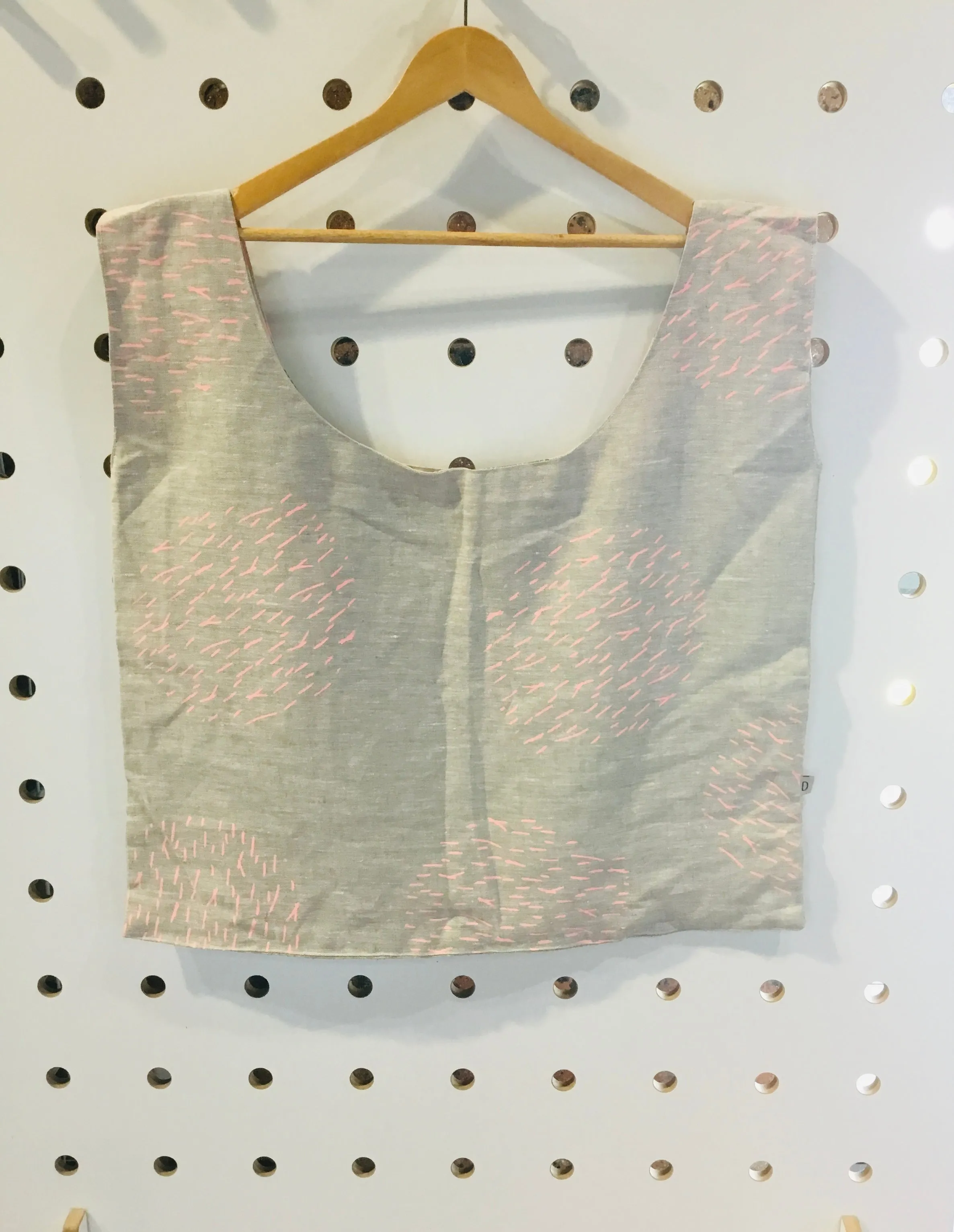 Screen printed linen bag.