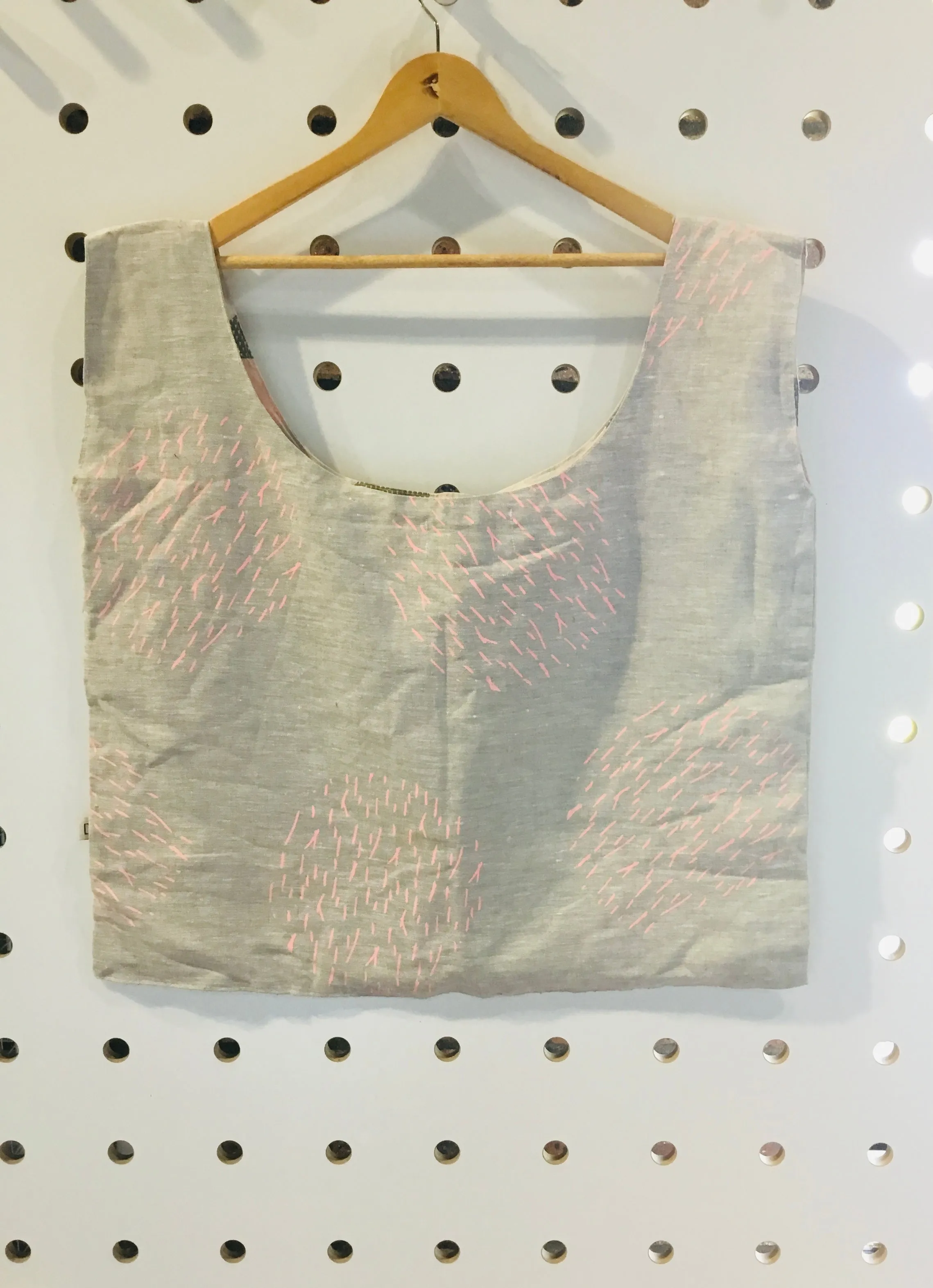 Screen printed linen bag.