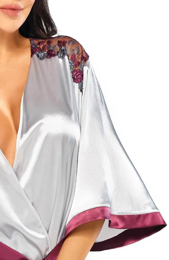 Silver grey satin robe with embroidery - Summer