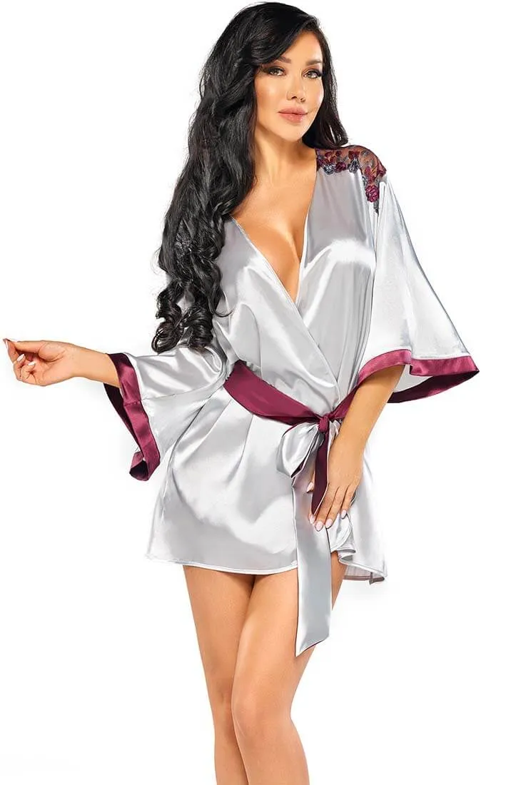 Silver grey satin robe with embroidery - Summer