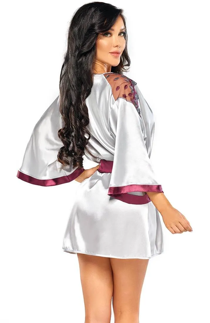 Silver grey satin robe with embroidery - Summer