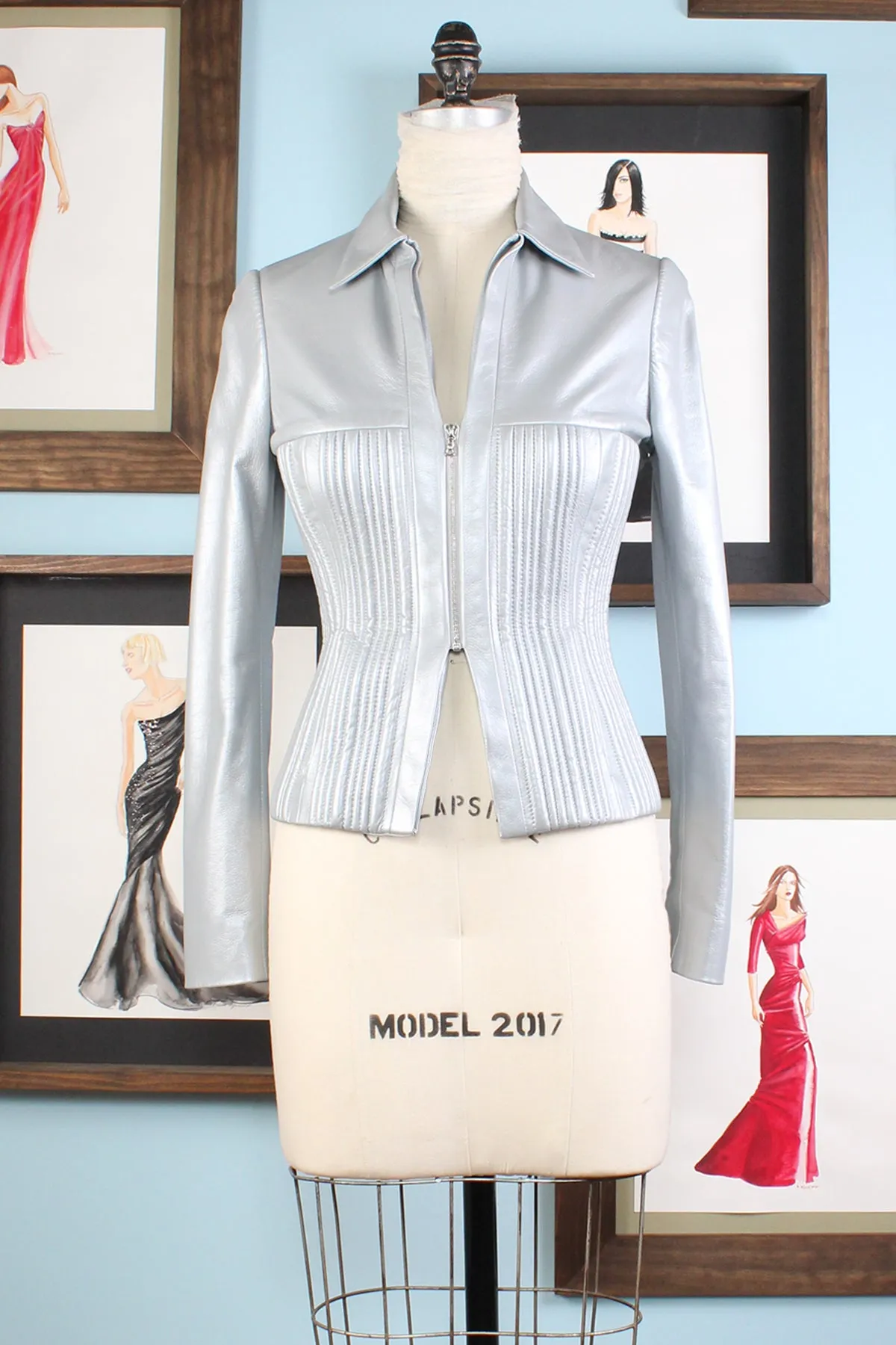 Silver Seamed Leather Jacket