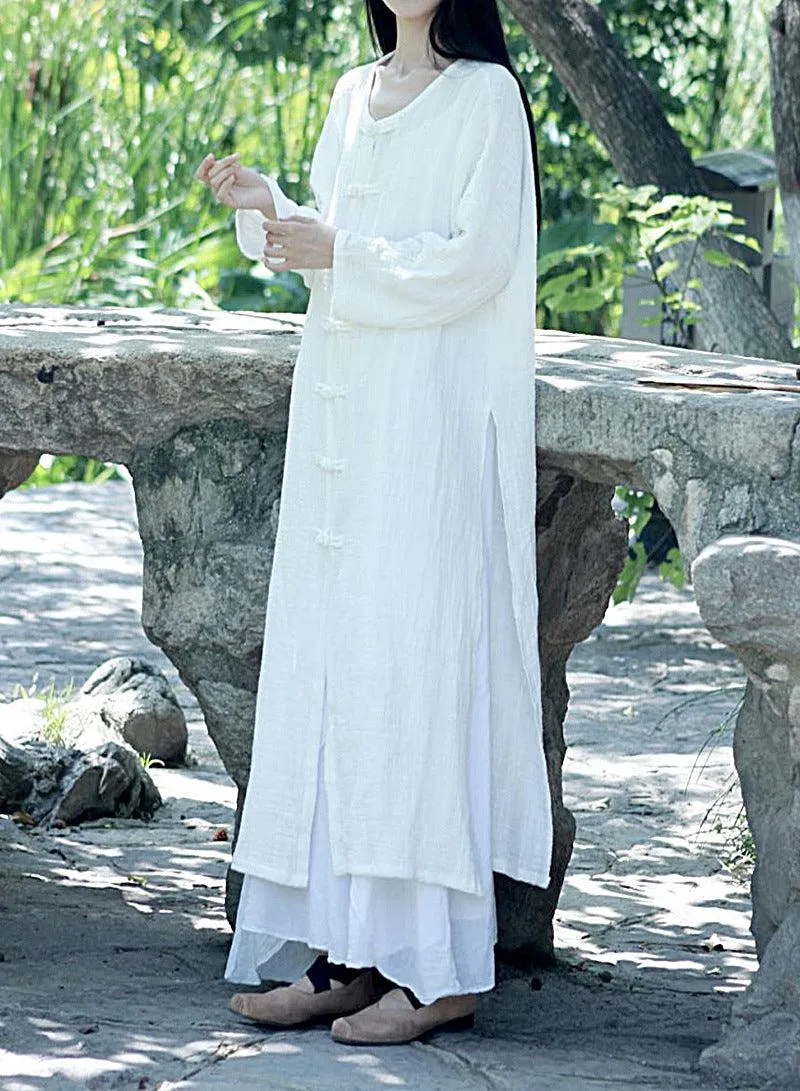 Summer Women Cotton Linen Coat Cardigan Soft Dress