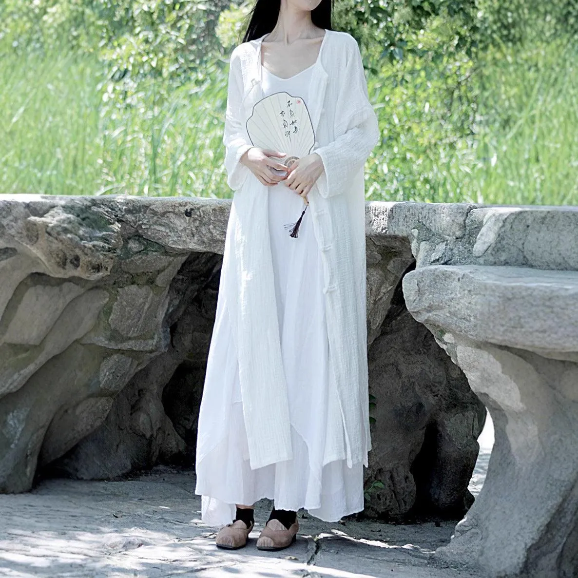 Summer Women Cotton Linen Coat Cardigan Soft Dress