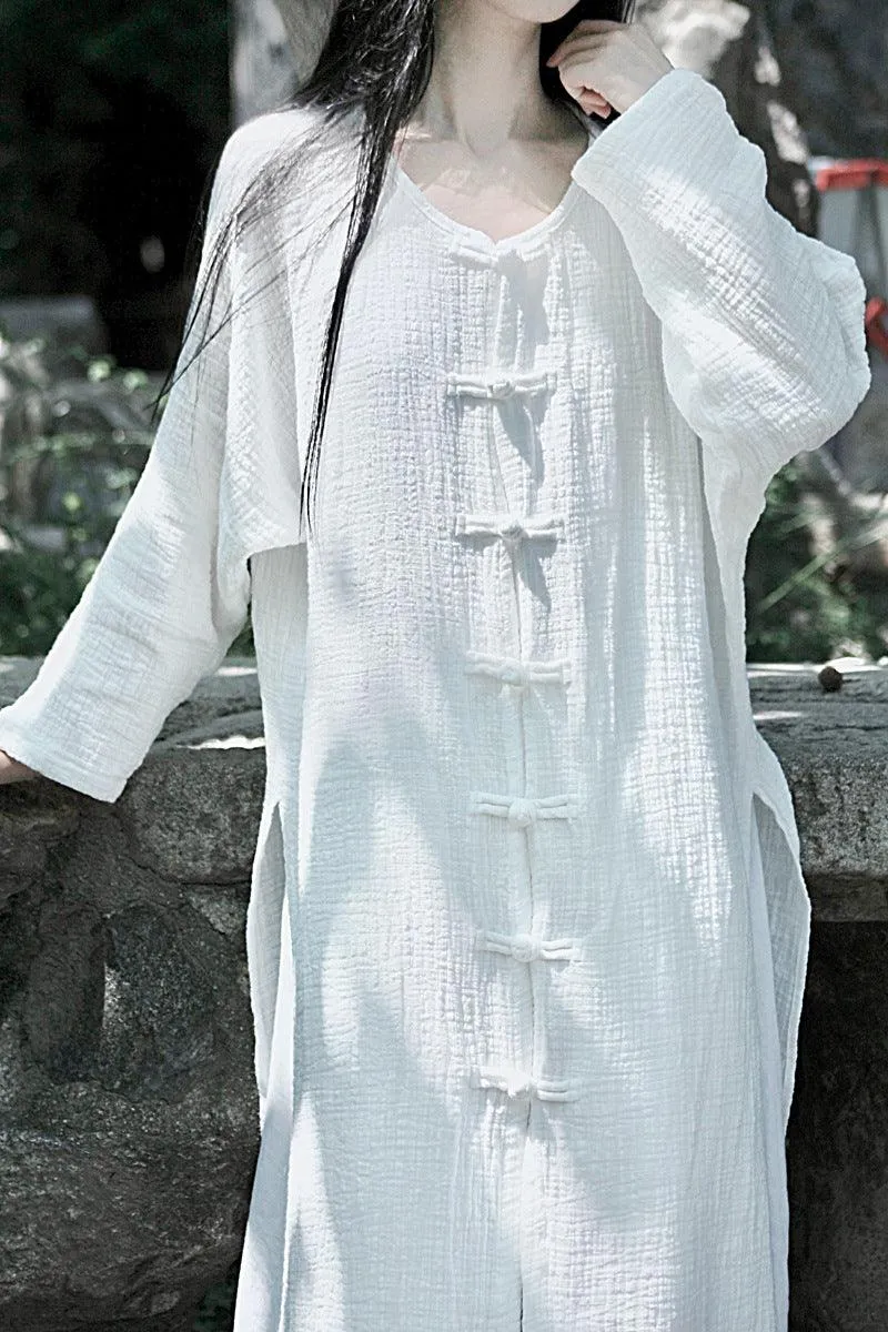 Summer Women Cotton Linen Coat Cardigan Soft Dress