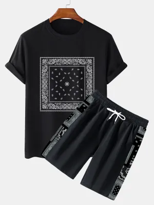 T-shirt Paisley Bandana & Paisley Paneled Jersey Shorts