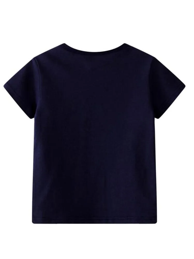 The Busy Bus 2 Piece Set - Boys Navy T-shirt and Beige Shorts Set