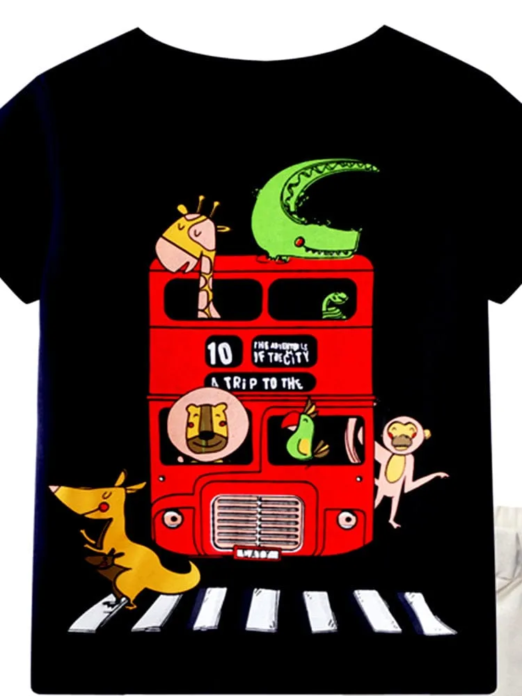 The Busy Bus 2 Piece Set - Boys Navy T-shirt and Beige Shorts Set
