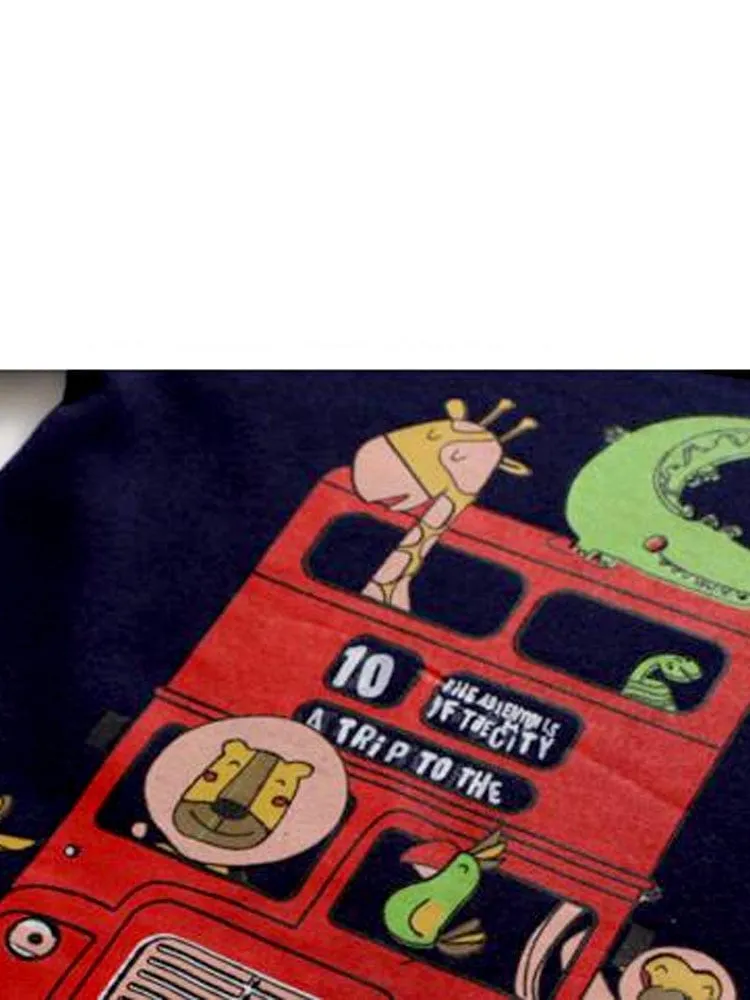 The Busy Bus 2 Piece Set - Boys Navy T-shirt and Beige Shorts Set