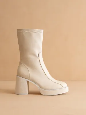 The Josephine | Beige Platform Short Boots