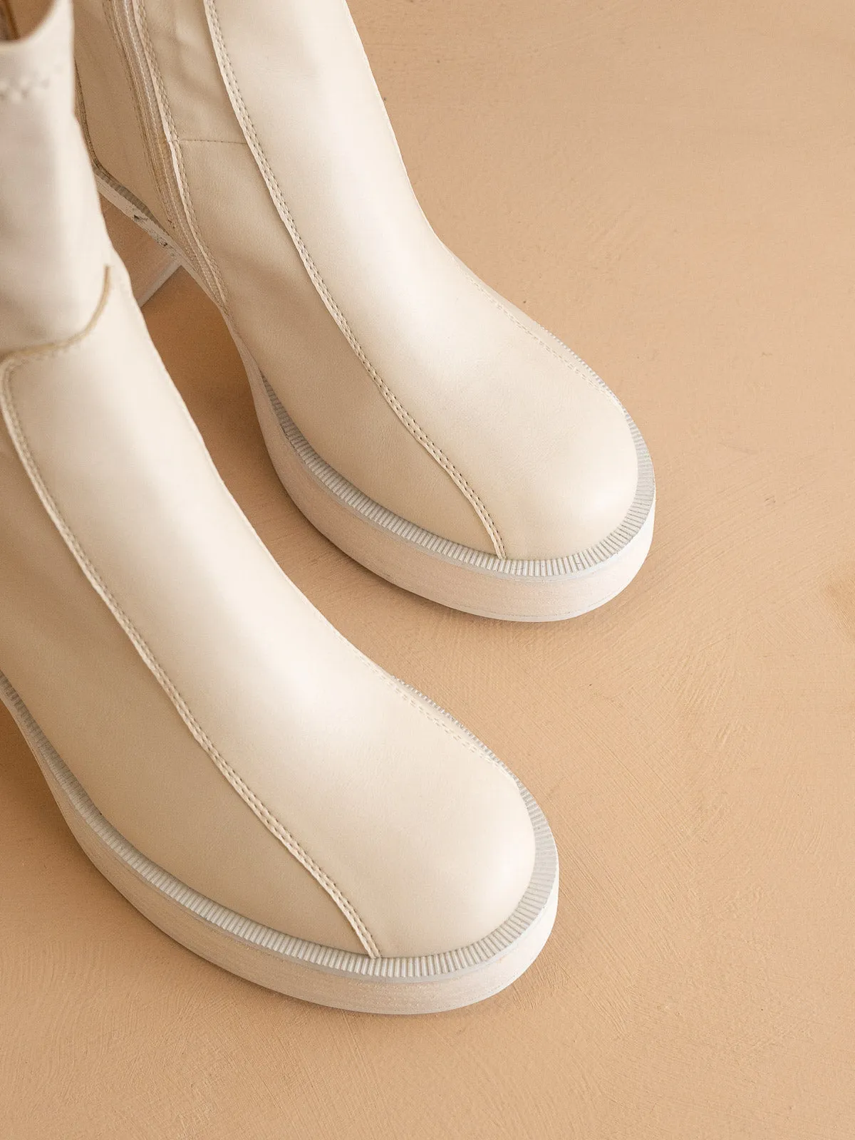 The Josephine | Beige Platform Short Boots