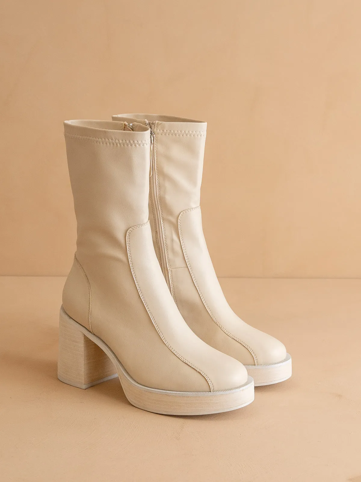 The Josephine | Beige Platform Short Boots