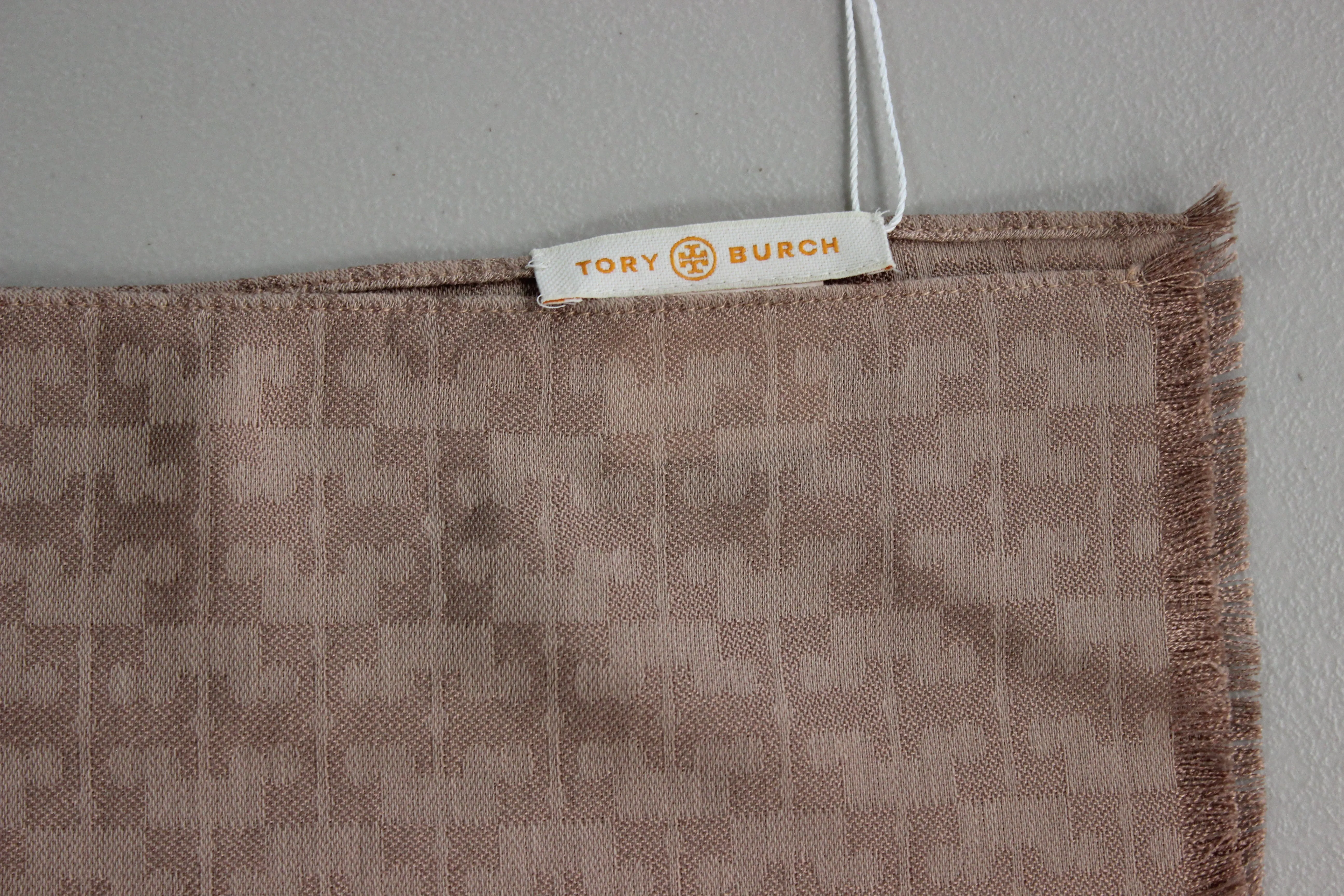 Tory Burch Mosaic Logo Jacquard Scarf in Light Oak