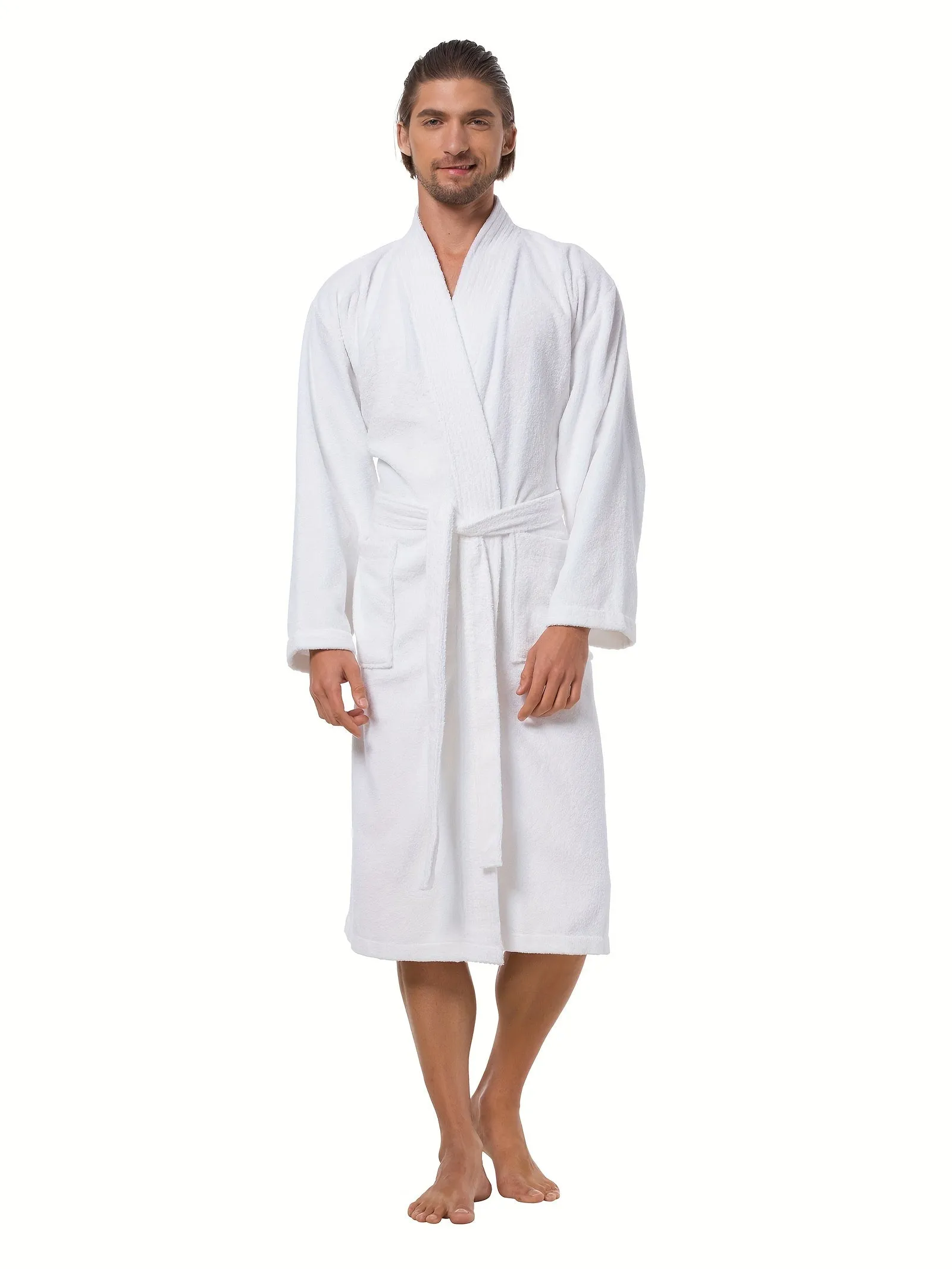 Ultra Soft Terry Cloth Kimono Bathrobe - Plush Cotton, Calf Length, Spa Hotel Quality, Absorbent Shower Towel, Cozy Housecoat for Relaxation