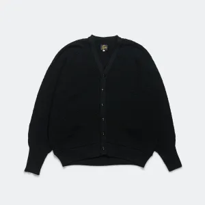 V-Neck Cardigan - Black Merino Wool Knit
