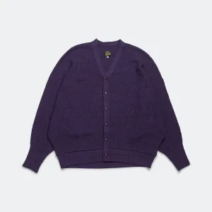 V-Neck Cardigan - Purple Merino Wool Knit