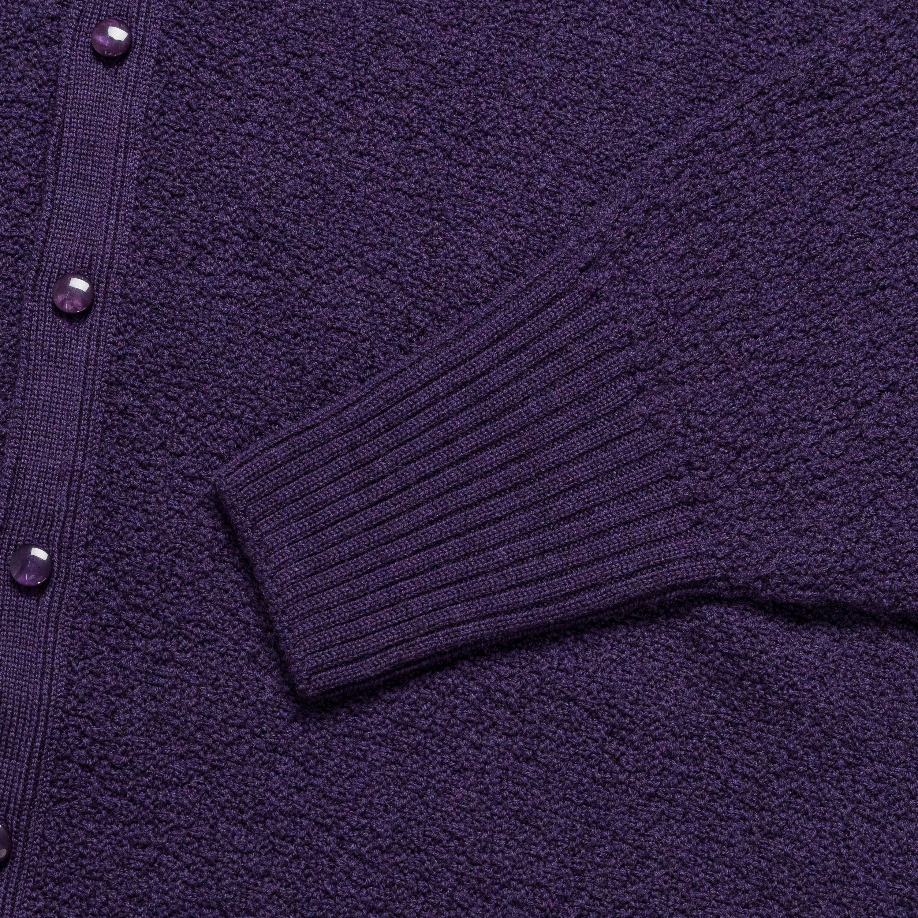 V-Neck Cardigan - Purple Merino Wool Knit