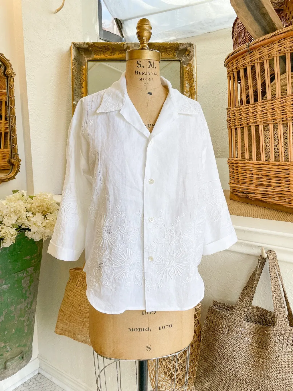 Vintage French Linen 3/4" Sleeve Shirt