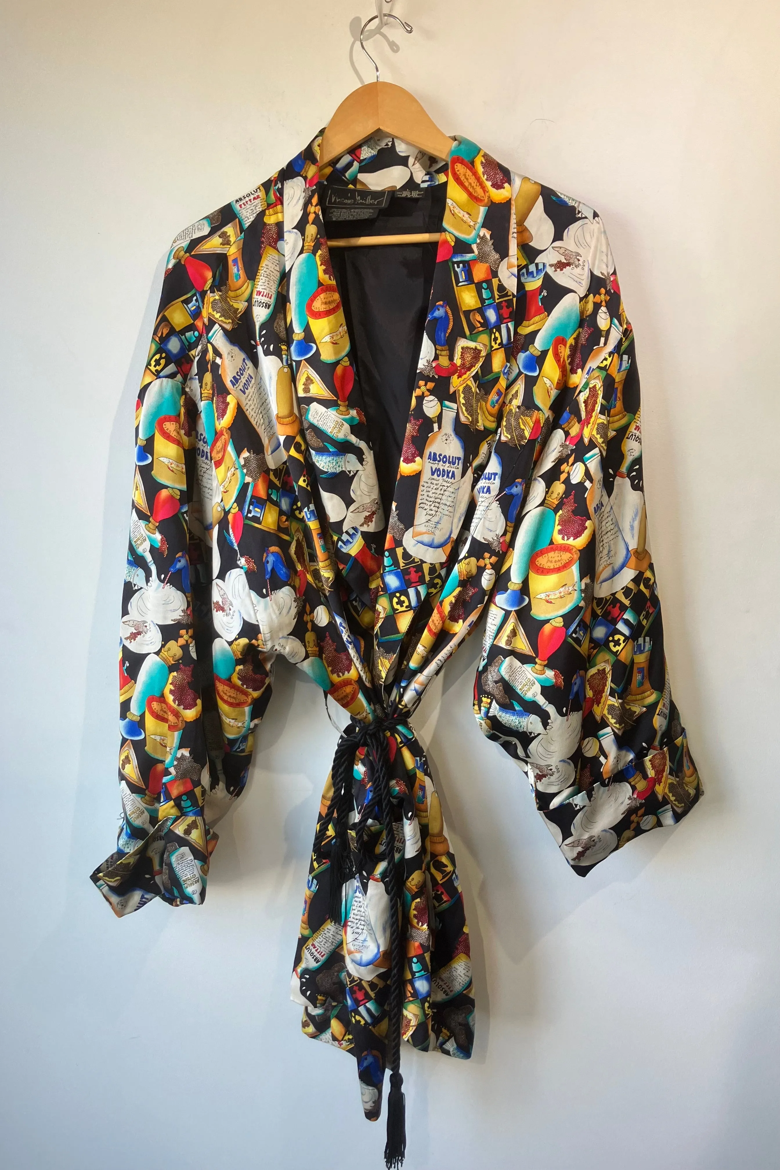 Vintage Nicole Miller Black Silk Absolut Vodka Robe