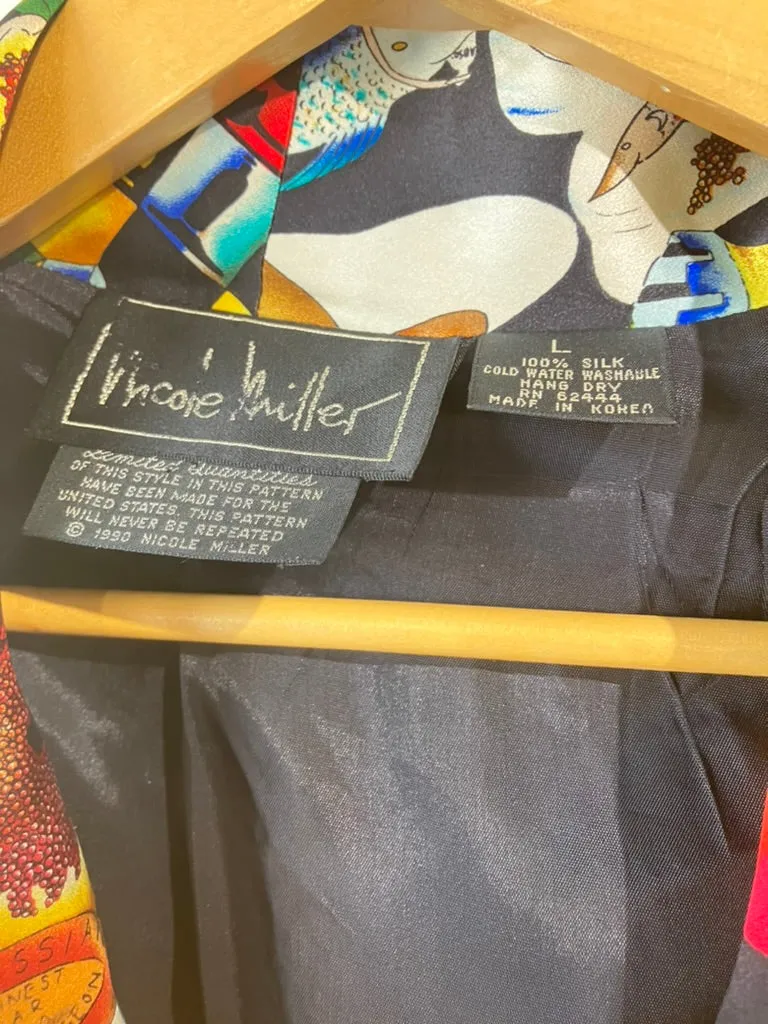 Vintage Nicole Miller Black Silk Absolut Vodka Robe