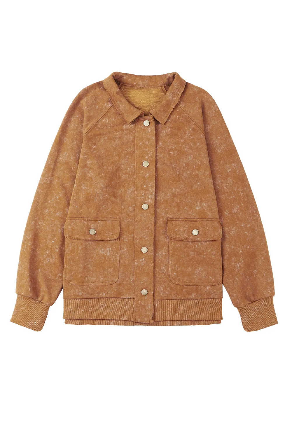 Vintage Washed Flap Pocket Button Khaki Shacket