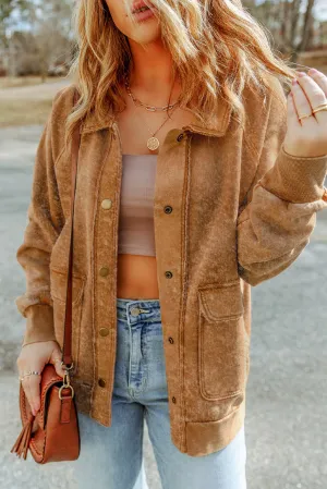 Vintage Washed Flap Pocket Button Khaki Shacket