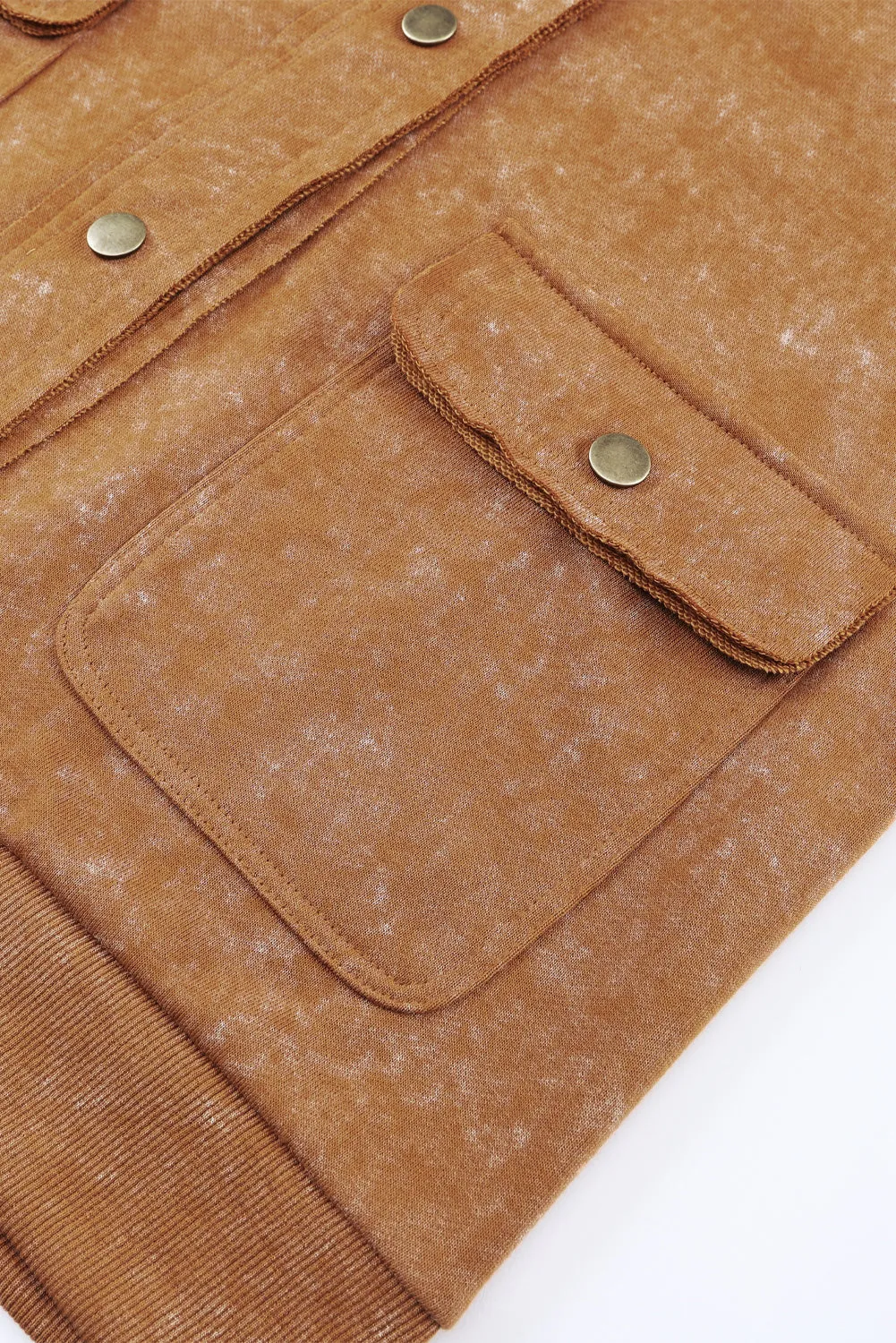 Vintage Washed Flap Pocket Button Khaki Shacket