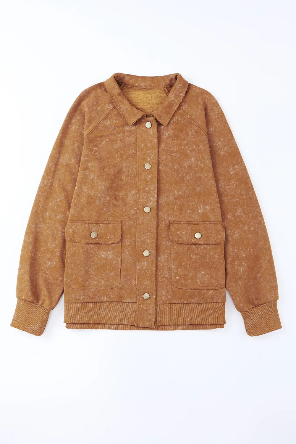 Vintage Washed Flap Pocket Button Khaki Shacket