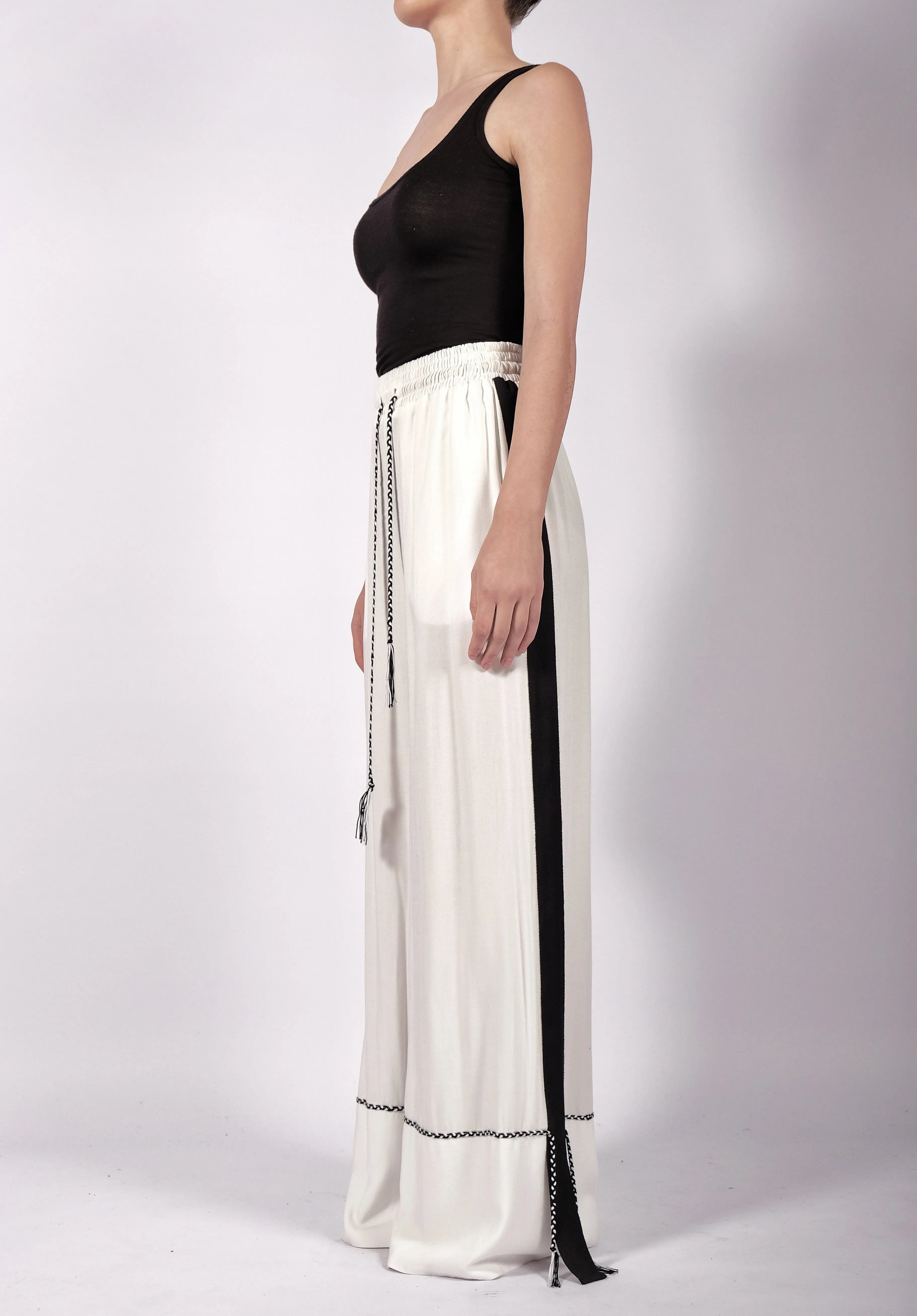 White Wide Washed Cotton Trousers