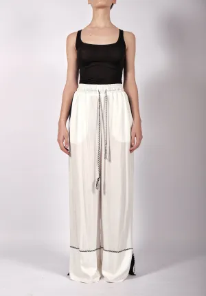 White Wide Washed Cotton Trousers